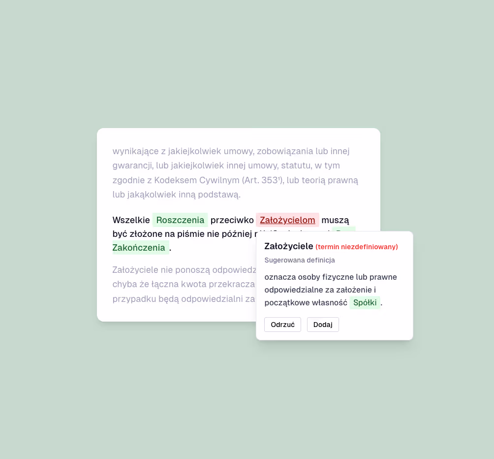 Sprawdź wyniki analizy z cytatami prawnymi i wskazanymi źródłami.